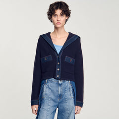 Sandro / Cardigan with denim details Navy Blue