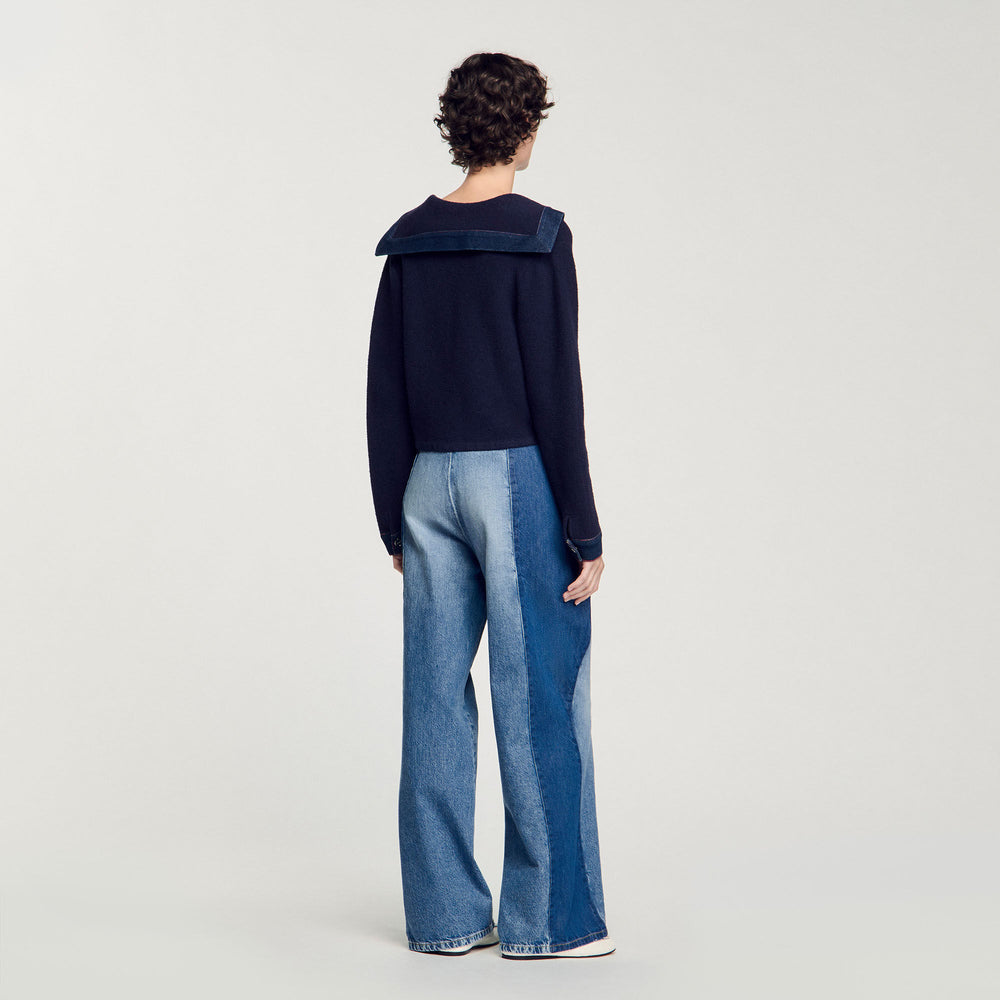 Sandro / Cardigan with denim details Navy Blue