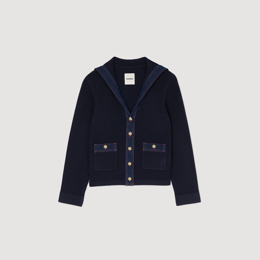 Sandro / Cardigan with denim details Navy Blue