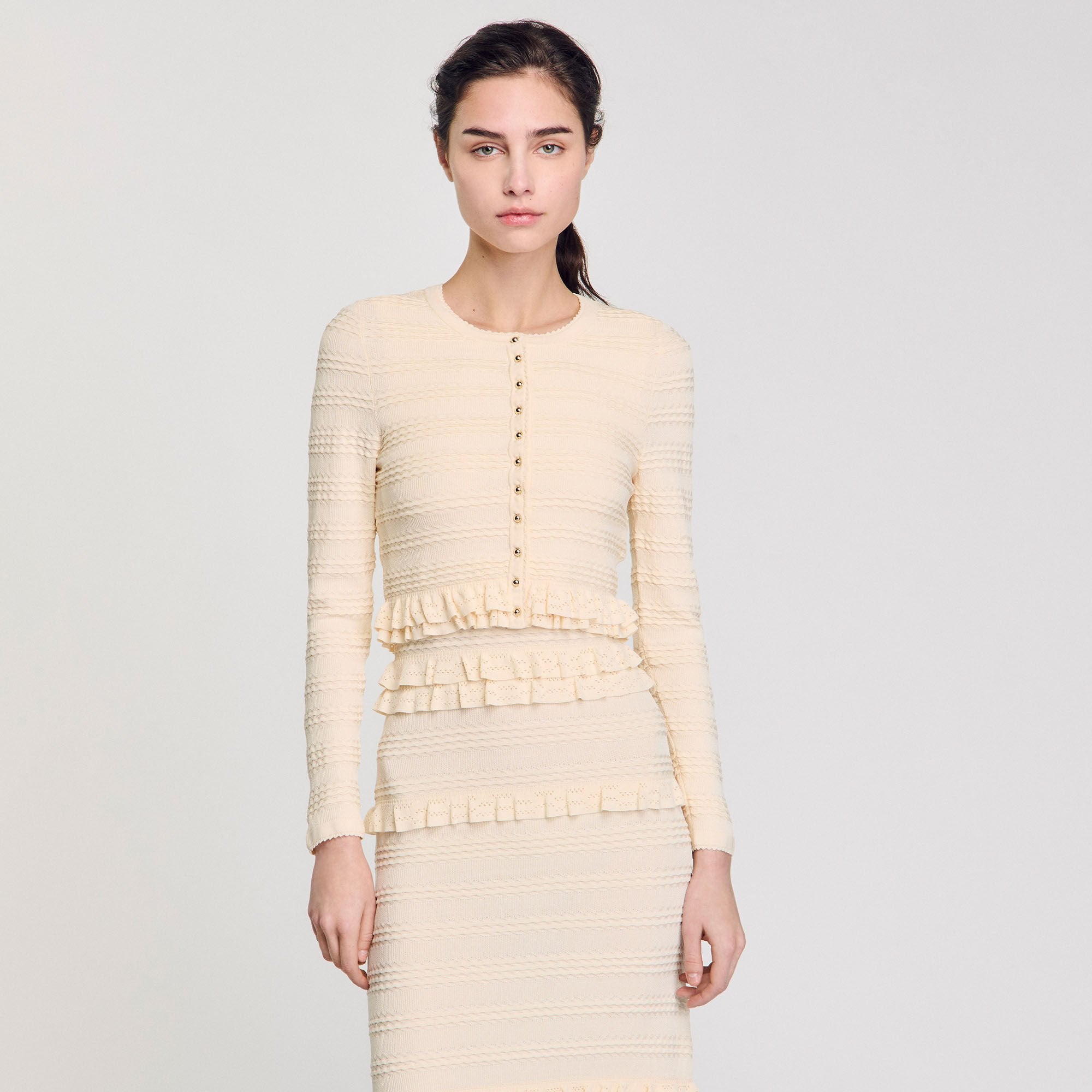 Sandro / Ruffled cardigan Ecru