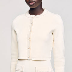 Sandro / Cropped cardigan with pearl buttons Ecru
