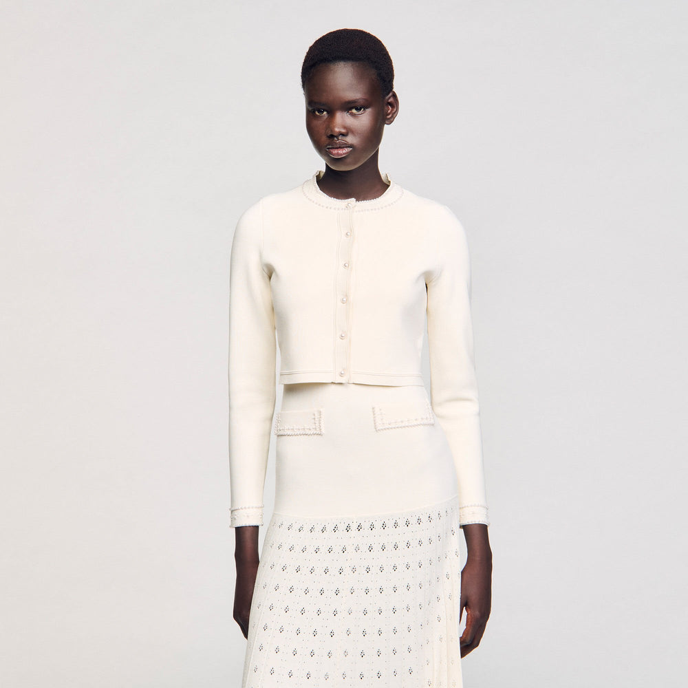 Sandro / Cropped cardigan with pearl buttons Ecru