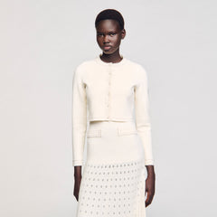 Sandro / Cropped cardigan with pearl buttons Ecru