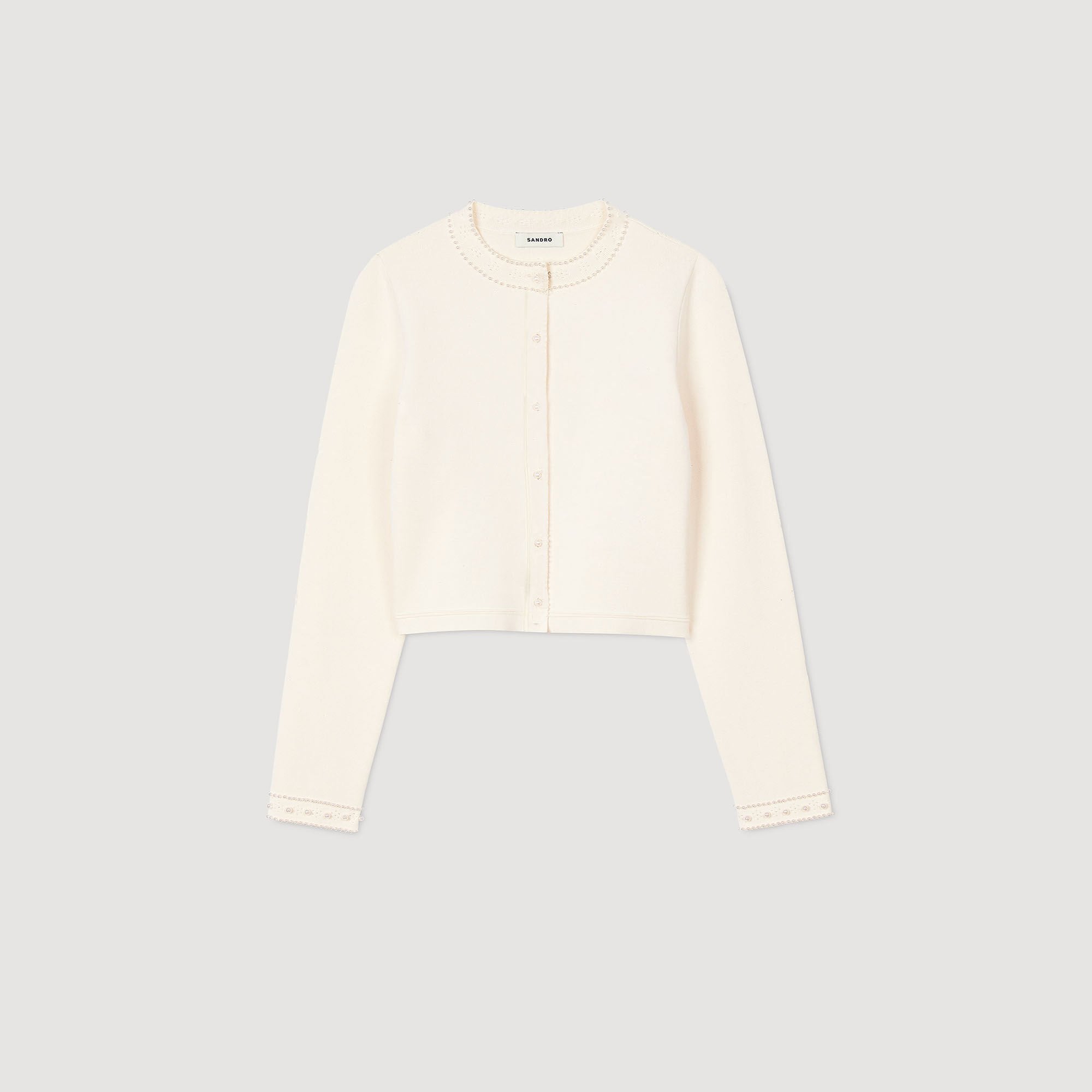 Sandro / Cropped cardigan with pearl buttons Ecru