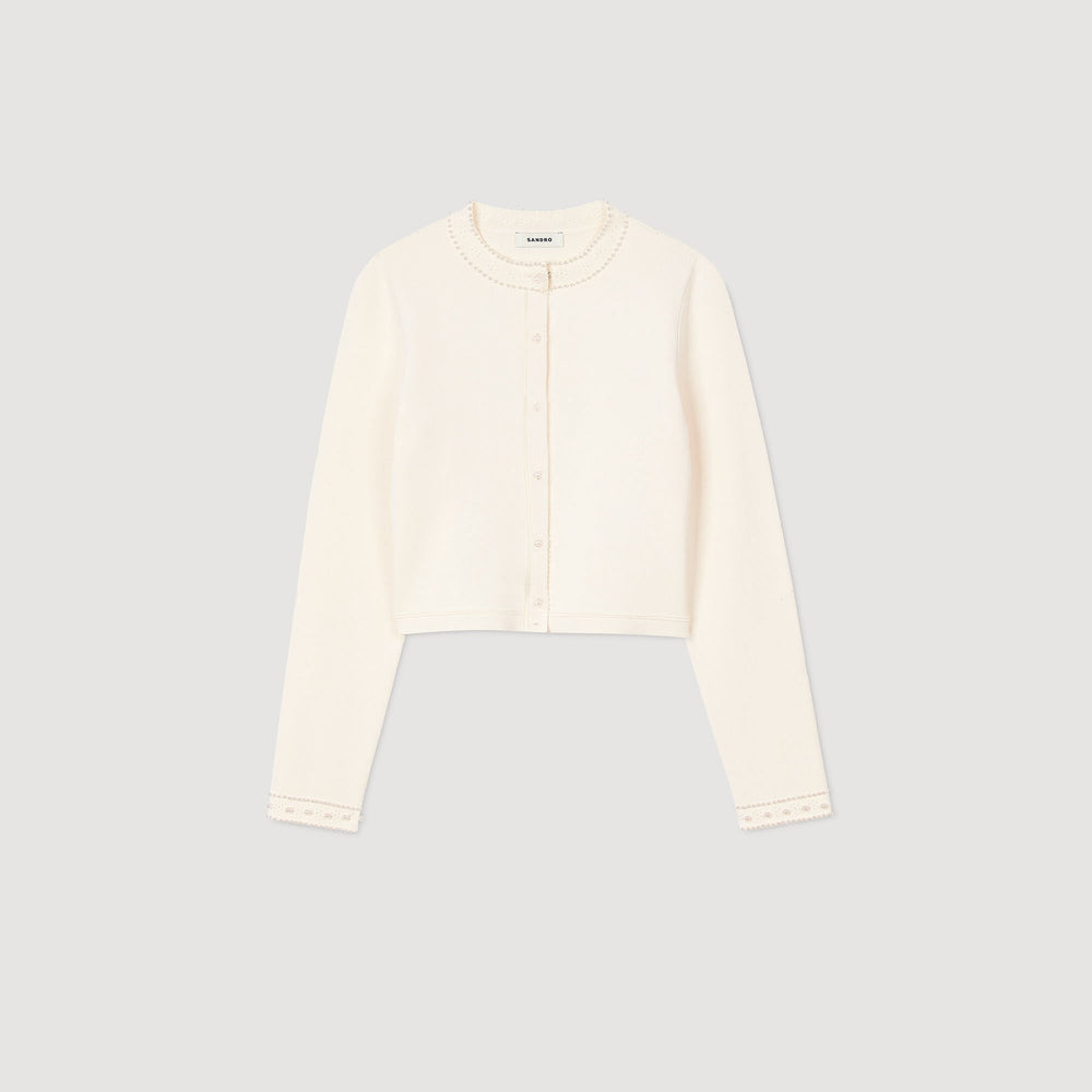Sandro / Cropped cardigan with pearl buttons Ecru