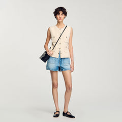 Sandro / Decorative tweed vest Ecru