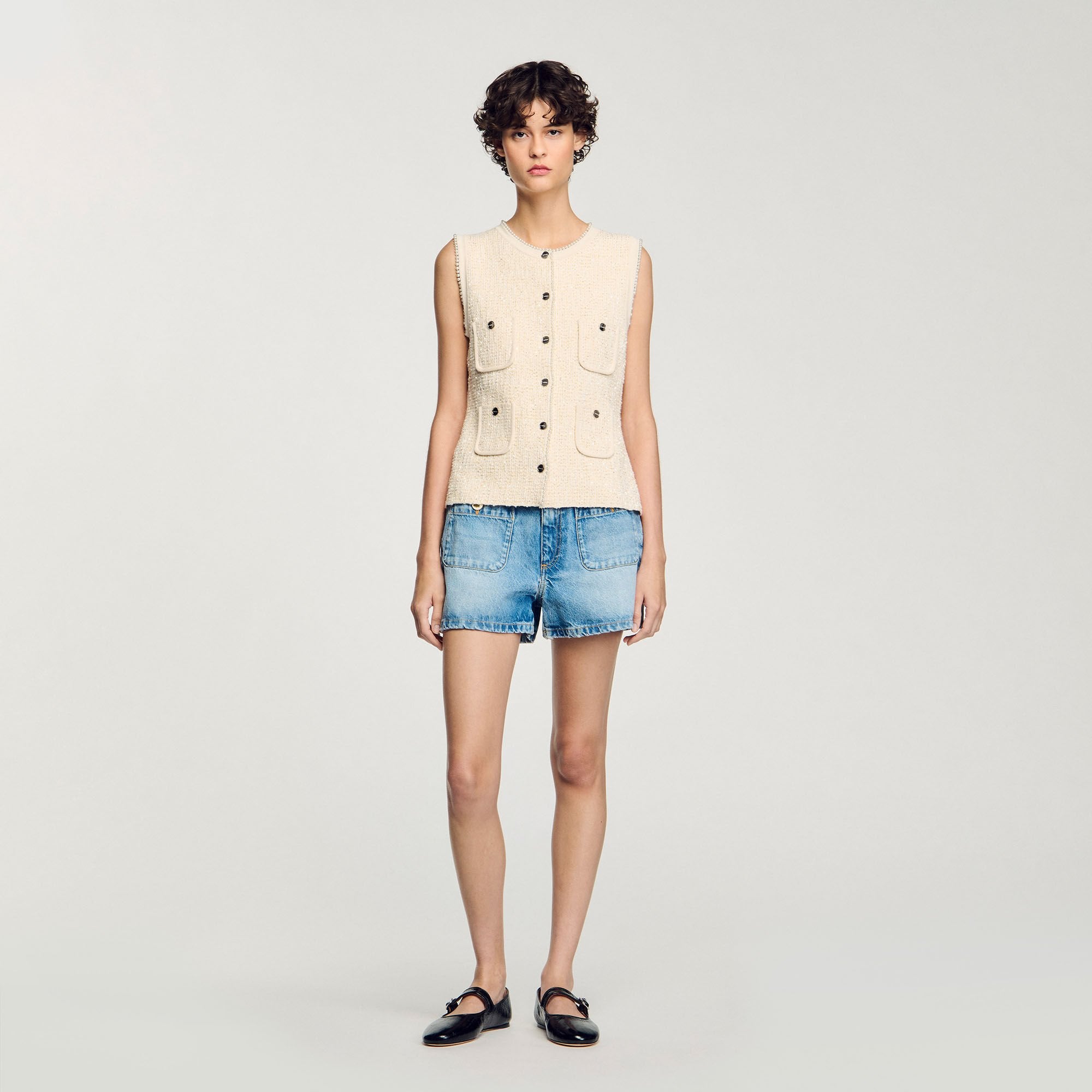 Sandro / Decorative tweed vest Ecru