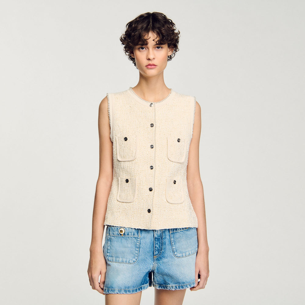 Sandro / Decorative tweed vest Ecru
