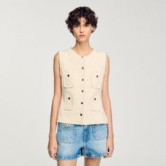 Sandro / Decorative tweed vest Ecru
