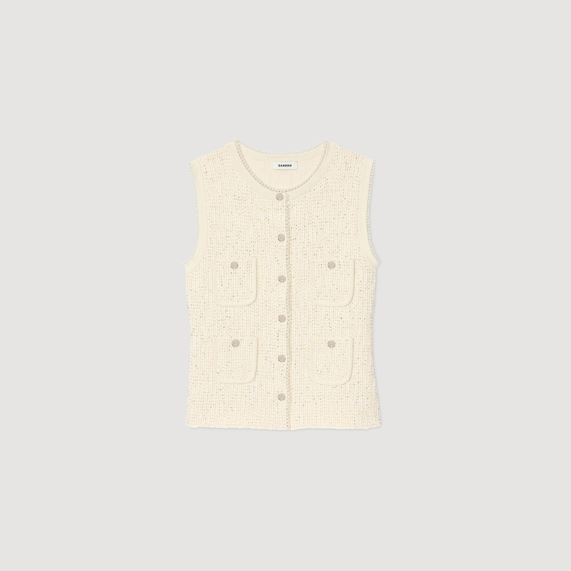 Sandro / Decorative tweed vest Ecru