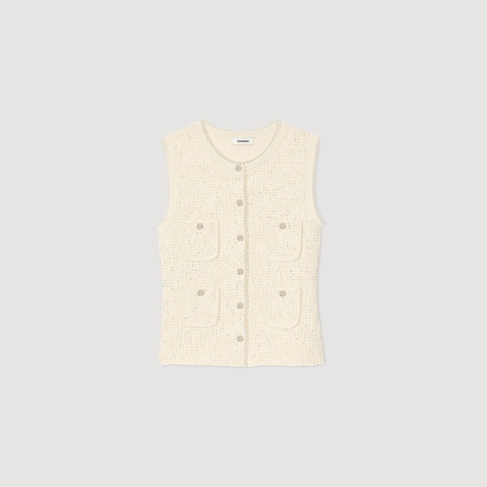 Sandro / Decorative tweed vest Ecru