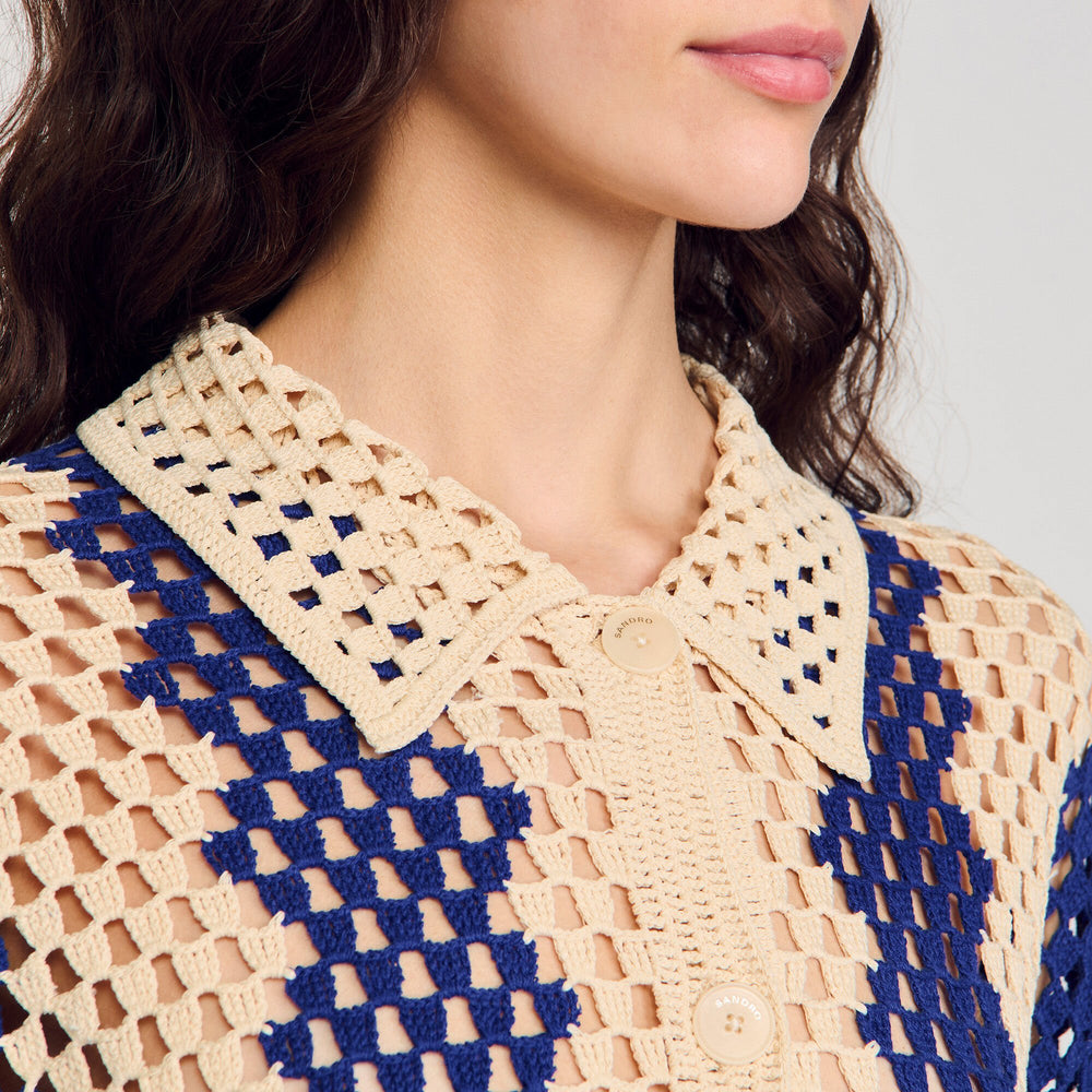 Sandro / Two-tone knit cardigan Blue / Ecru