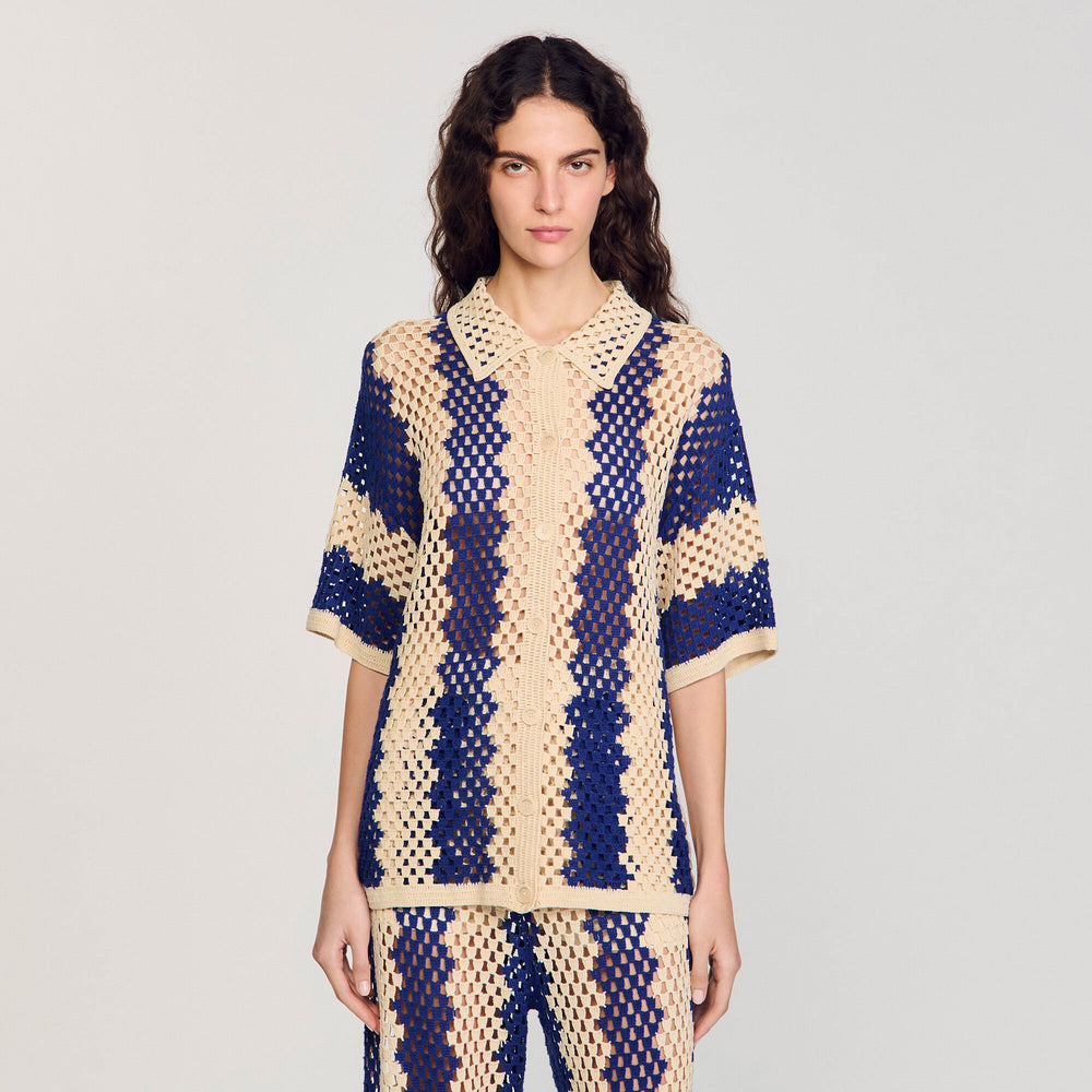 Sandro / Two-tone knit cardigan Blue / Ecru