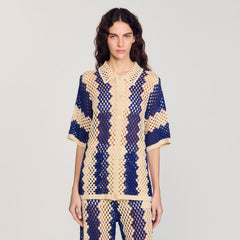 Sandro / Two-tone knit cardigan Blue / Ecru