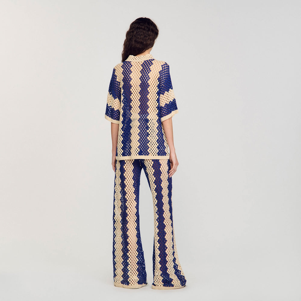 Sandro / Two-tone knit cardigan Blue / Ecru