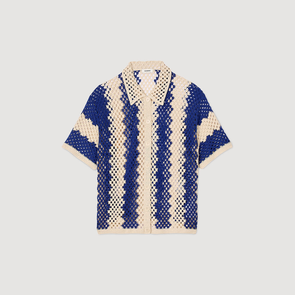 Sandro / Two-tone knit cardigan Blue / Ecru
