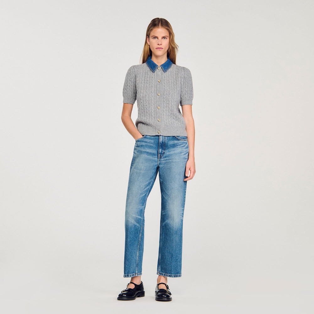 Sandro / Cardigan with denim collar Grey