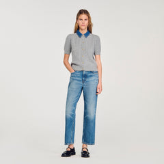 Sandro / Cardigan with denim collar Grey