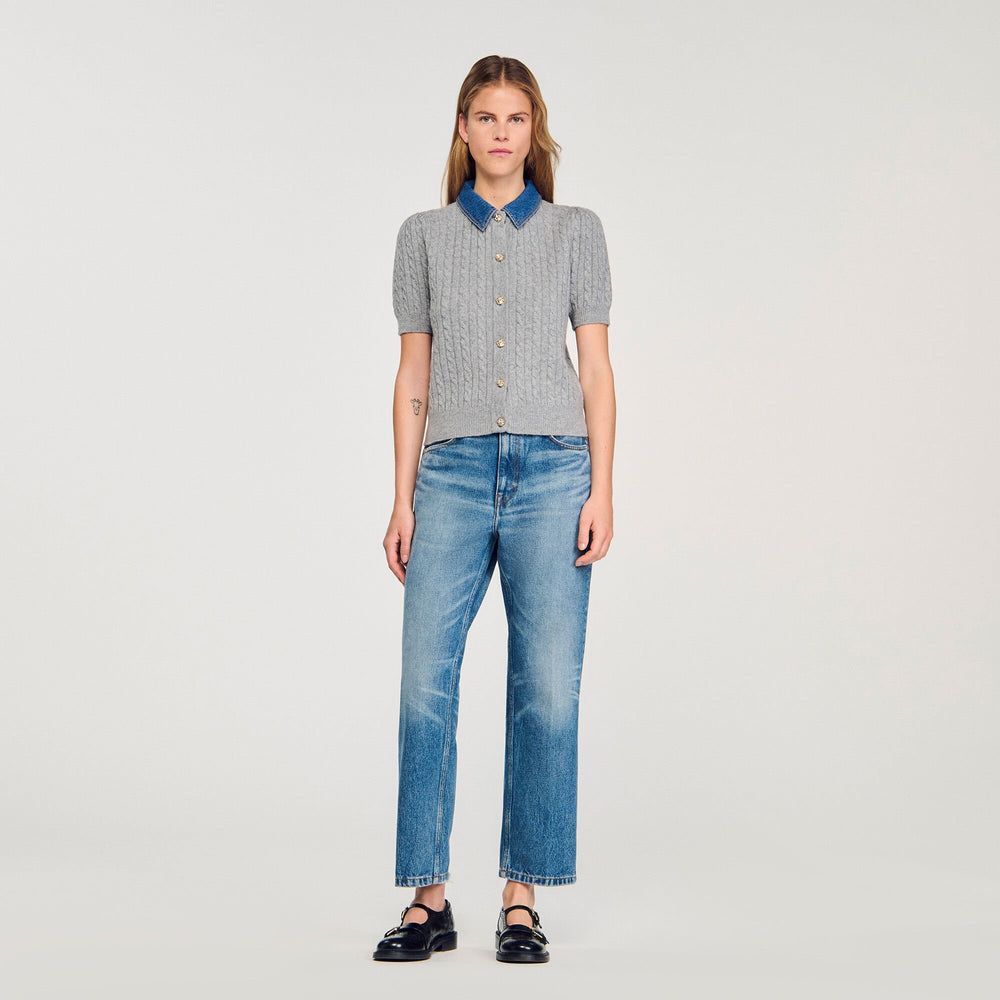 Sandro / Cardigan with denim collar Grey