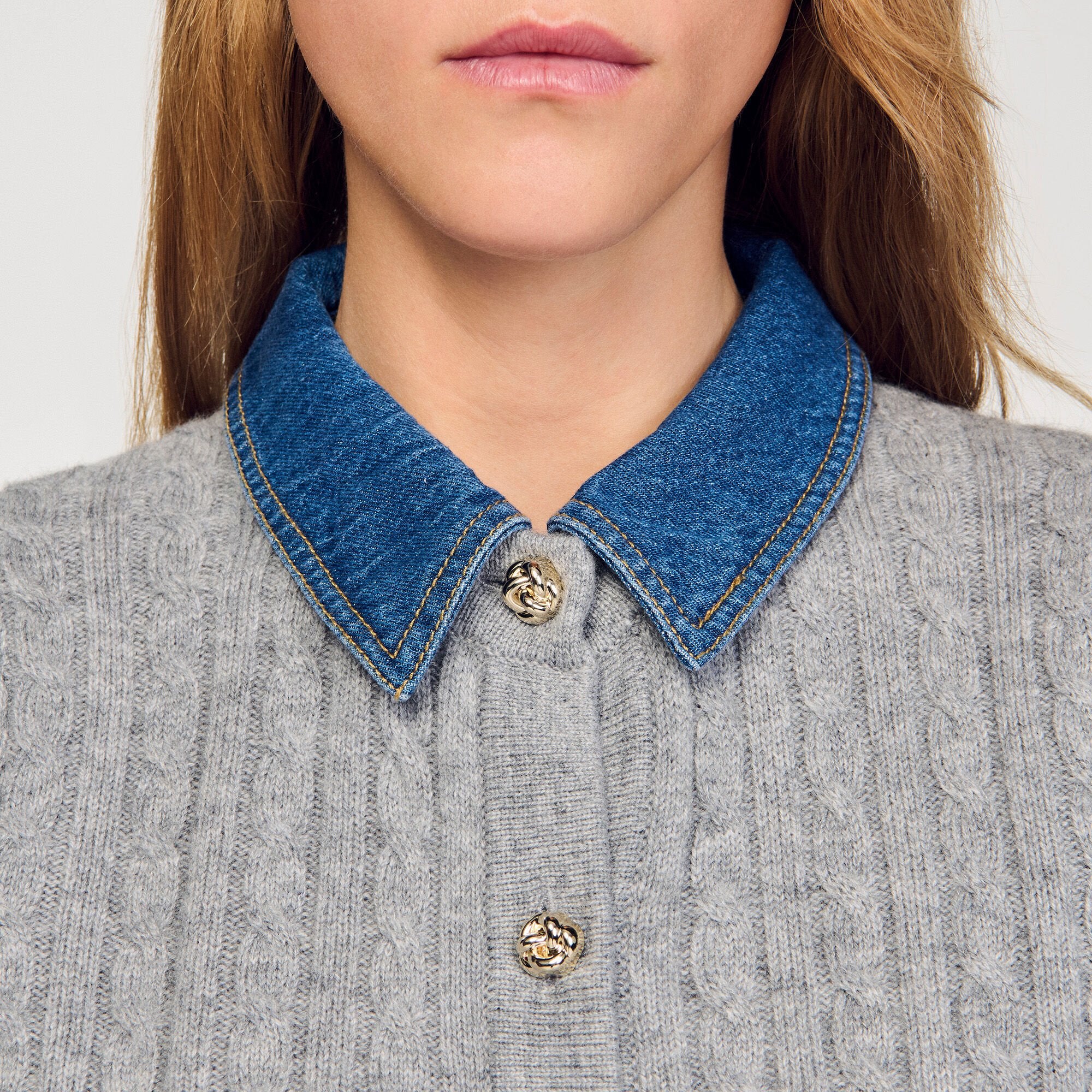 Sandro / Cardigan with denim collar Grey