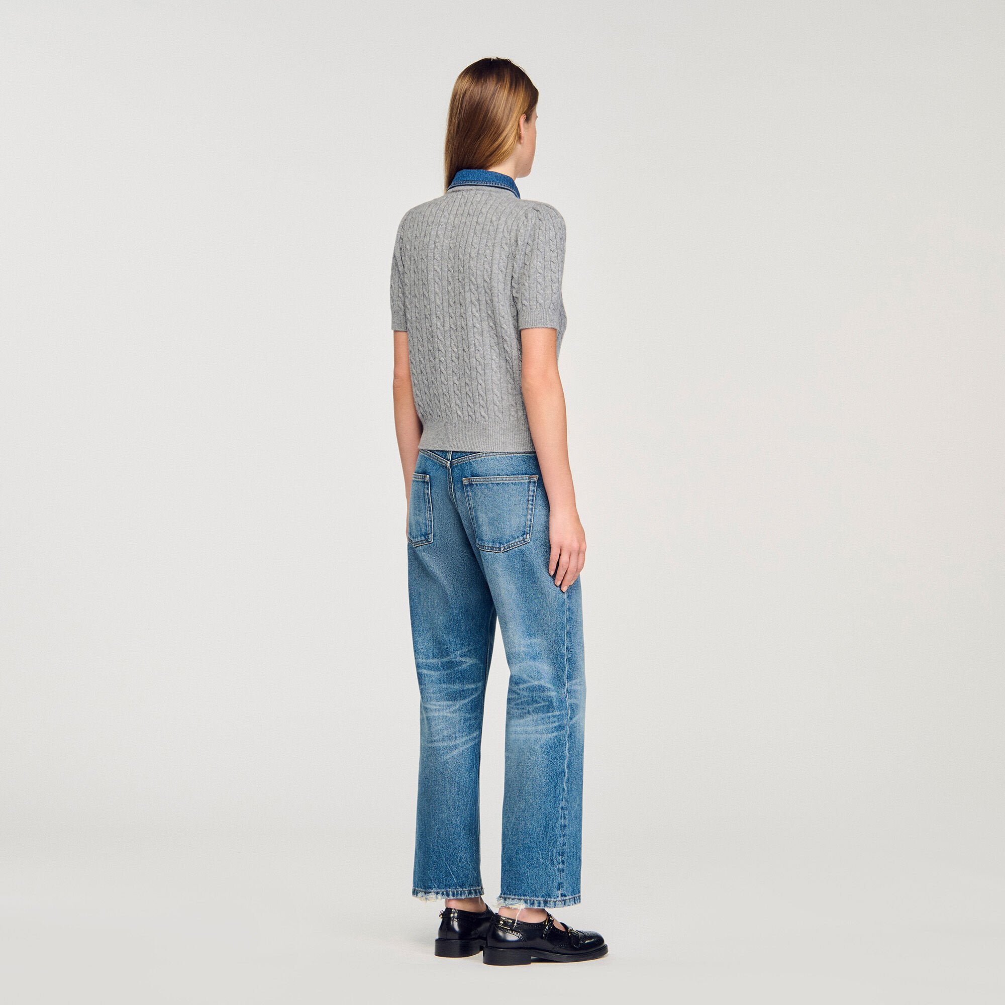 Sandro / Cardigan with denim collar Grey
