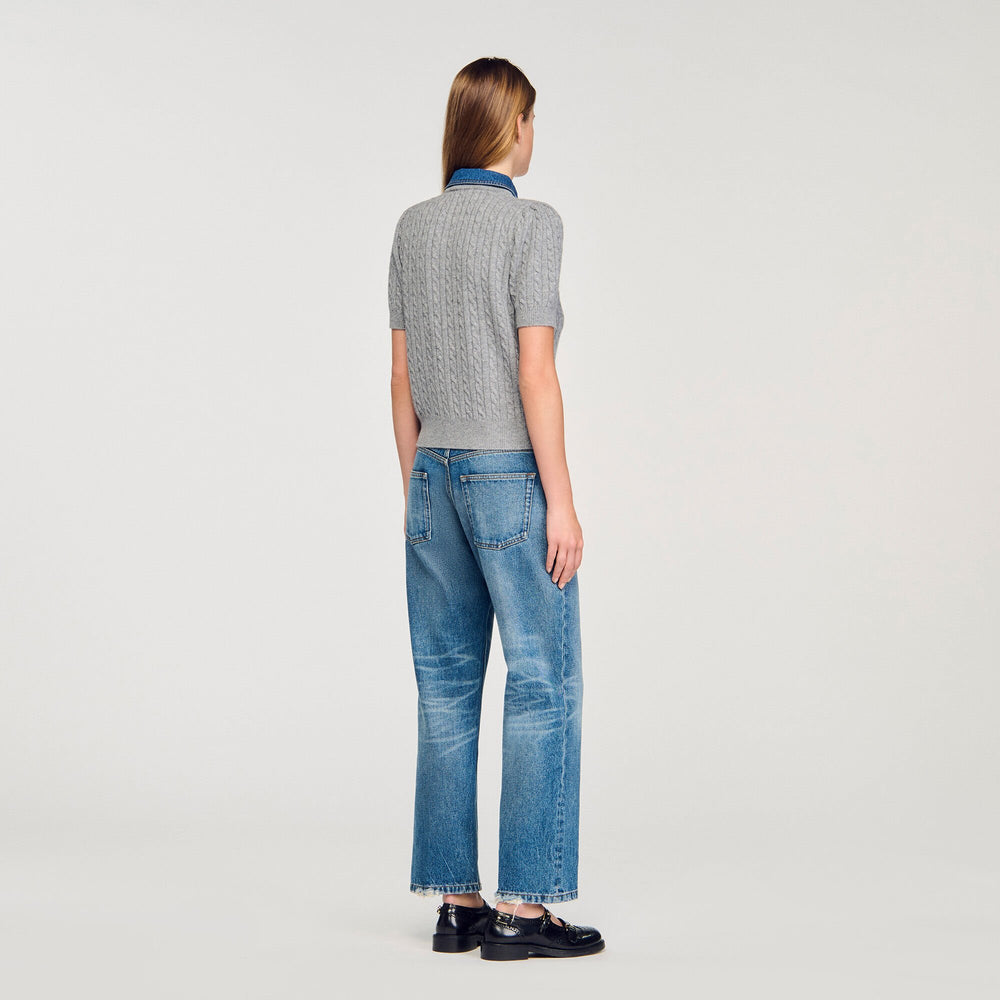 Sandro / Cardigan with denim collar Grey