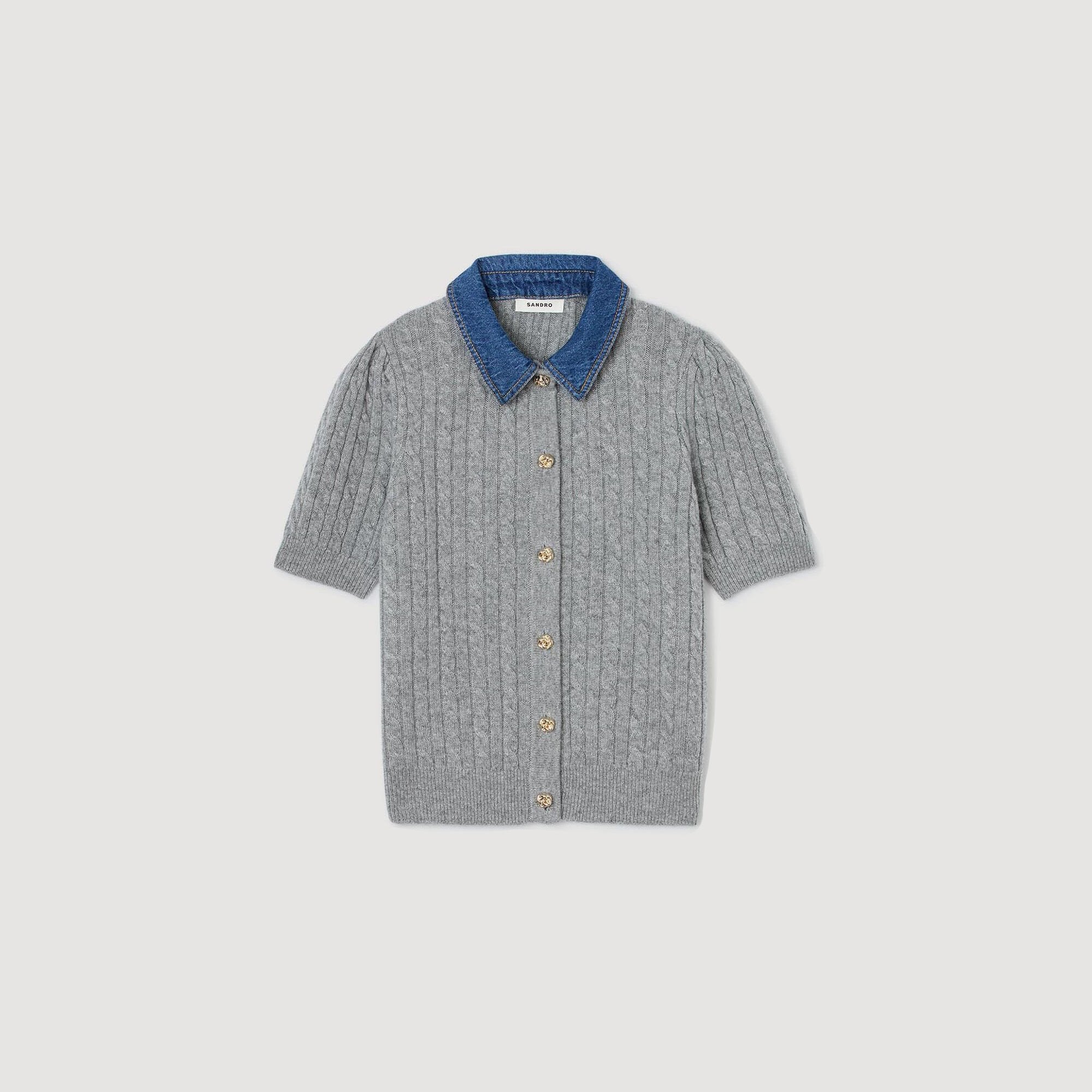 Sandro / Cardigan with denim collar Grey