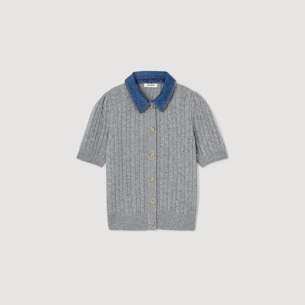Sandro / Cardigan with denim collar Grey
