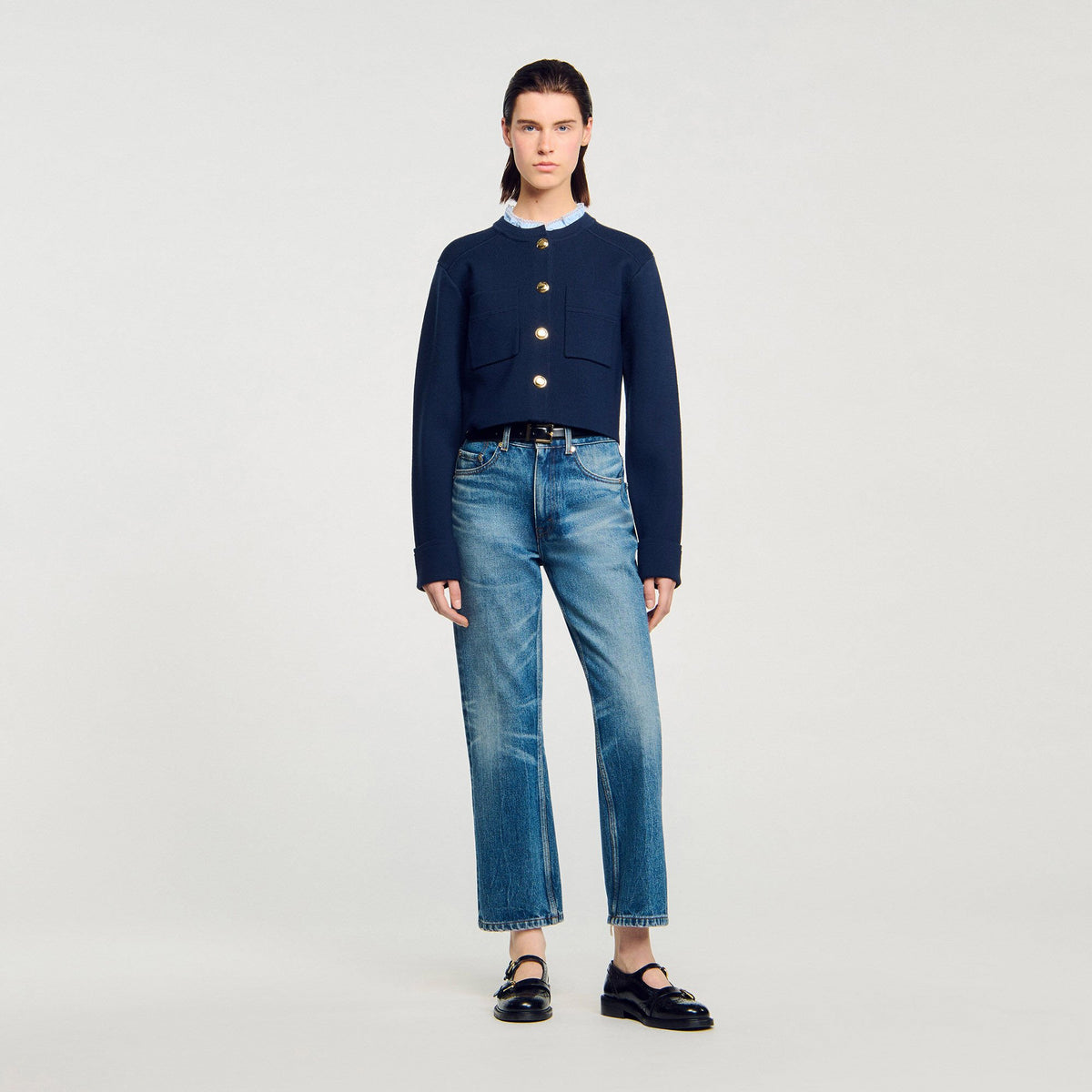 Sandro / Cardigan with ruffle collar Navy Blue
