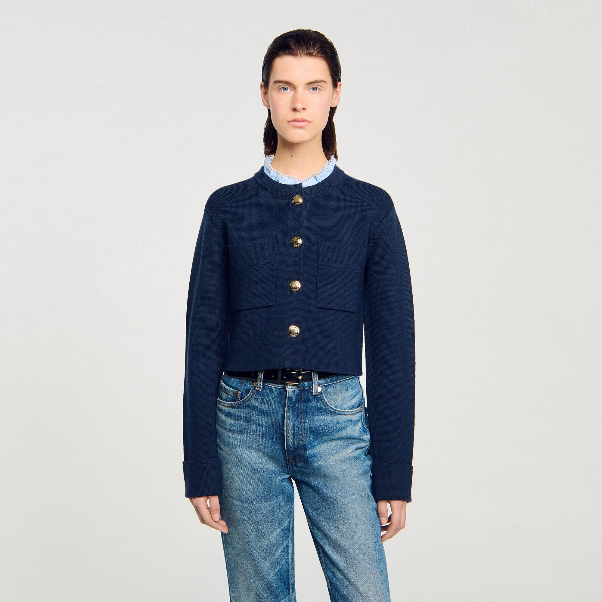 Sandro / Cardigan with ruffle collar Navy Blue