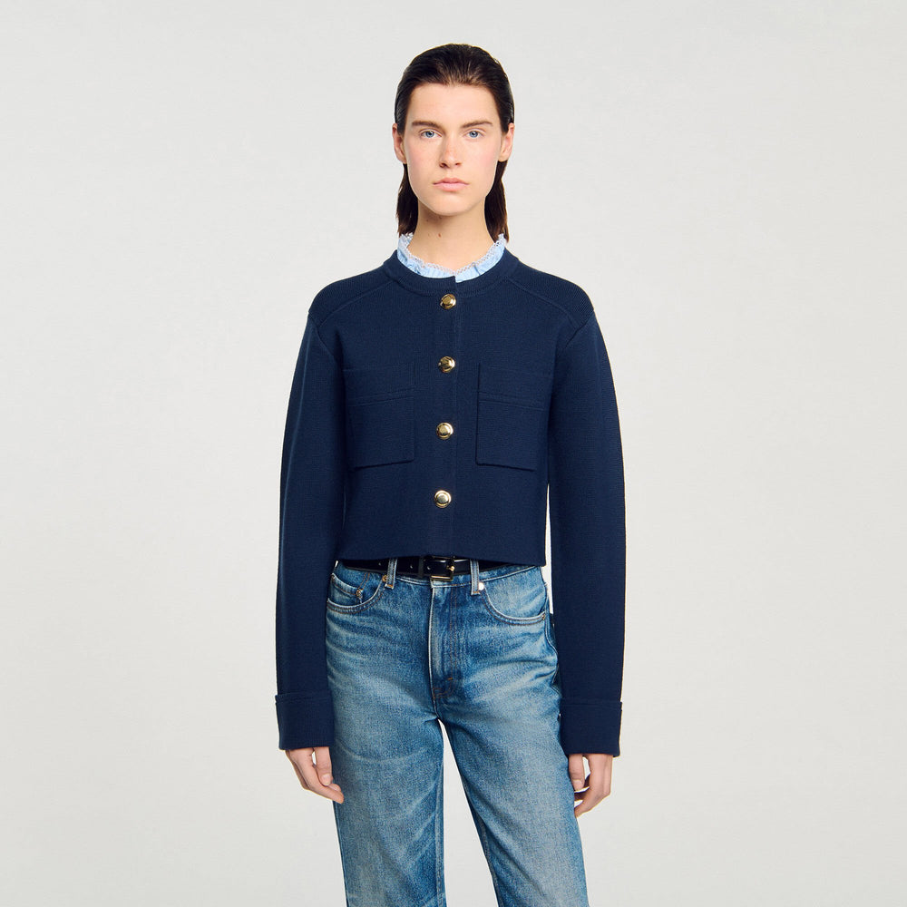 Sandro / Cardigan with ruffle collar Navy Blue