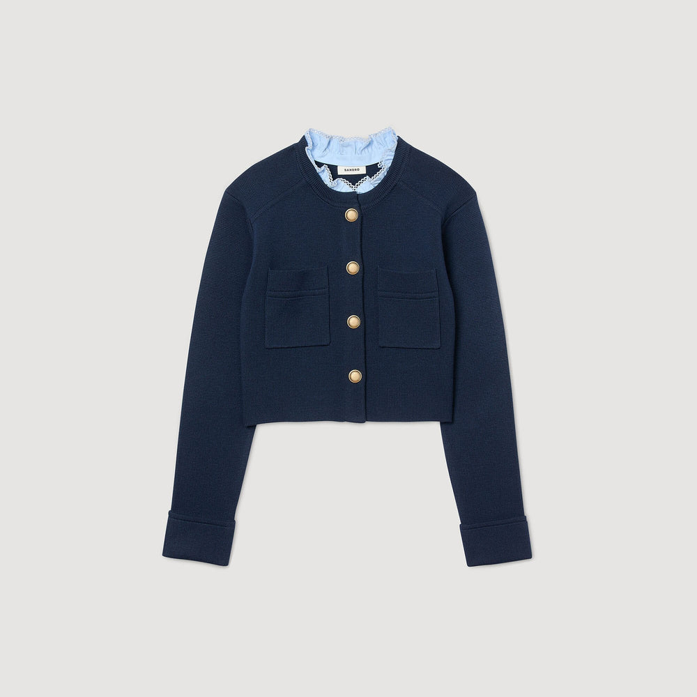 Sandro / Cardigan with ruffle collar Navy Blue