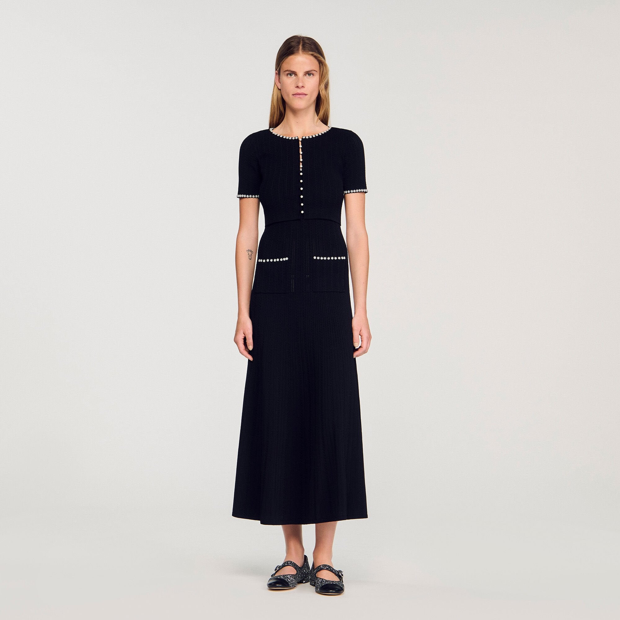 Sandro / Cropped beaded cardigan Black