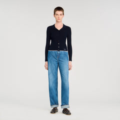 Sandro / Cropped polo collar cardigan Navy Blue