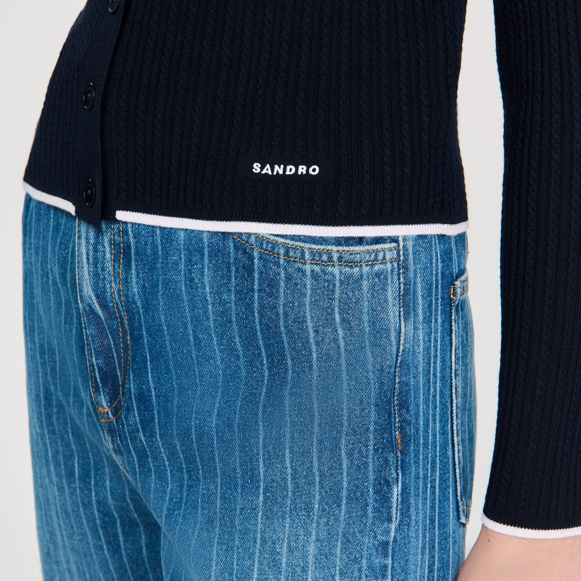 Sandro / Cropped polo collar cardigan Navy Blue
