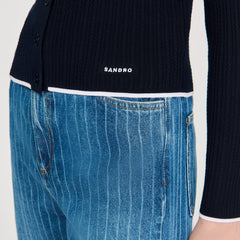 Sandro / Cropped polo collar cardigan Navy Blue