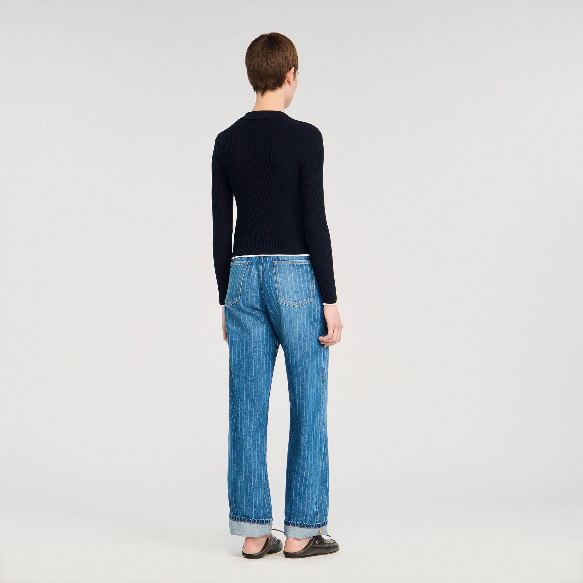 Sandro / Cropped polo collar cardigan Navy Blue