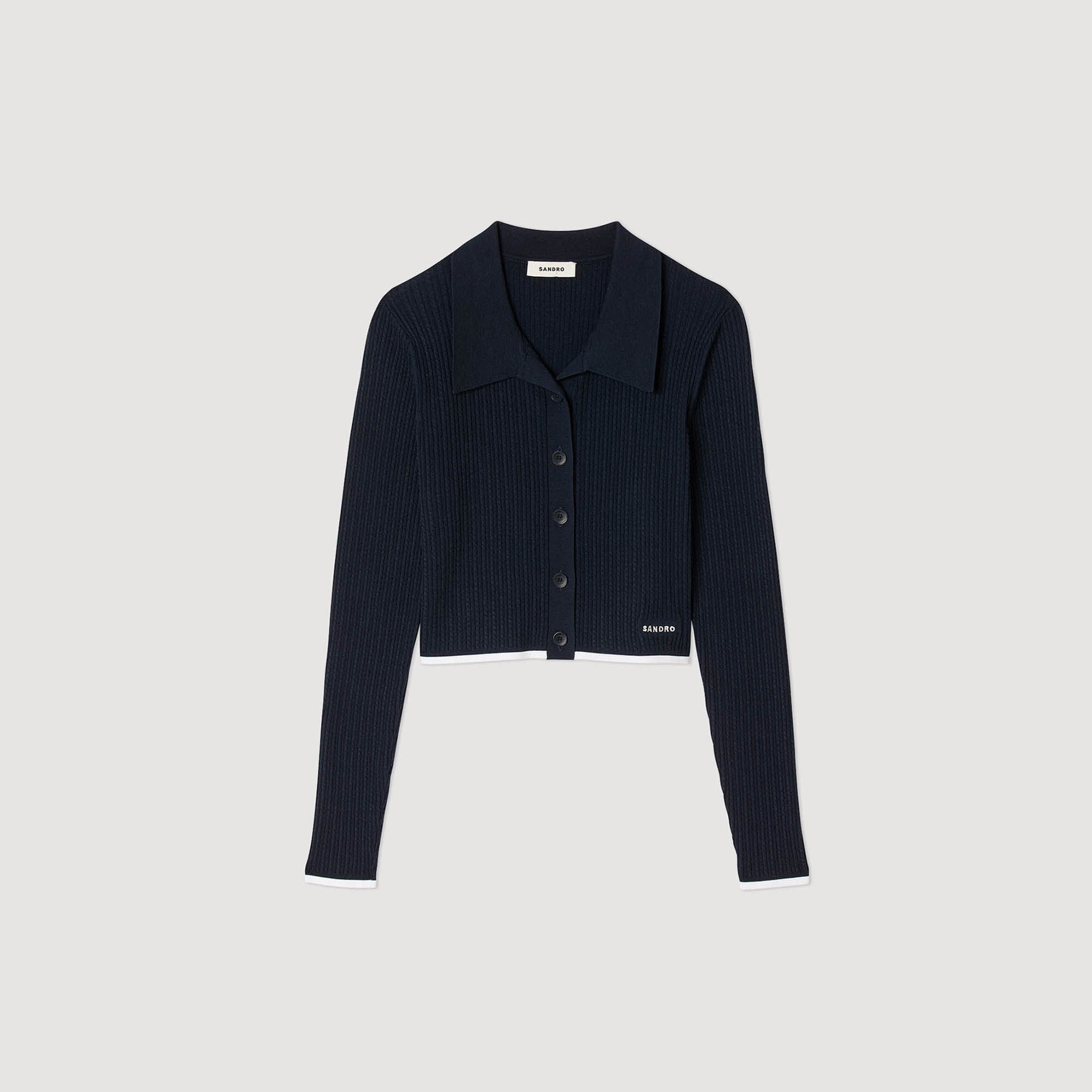 Sandro / Cropped polo collar cardigan Navy Blue
