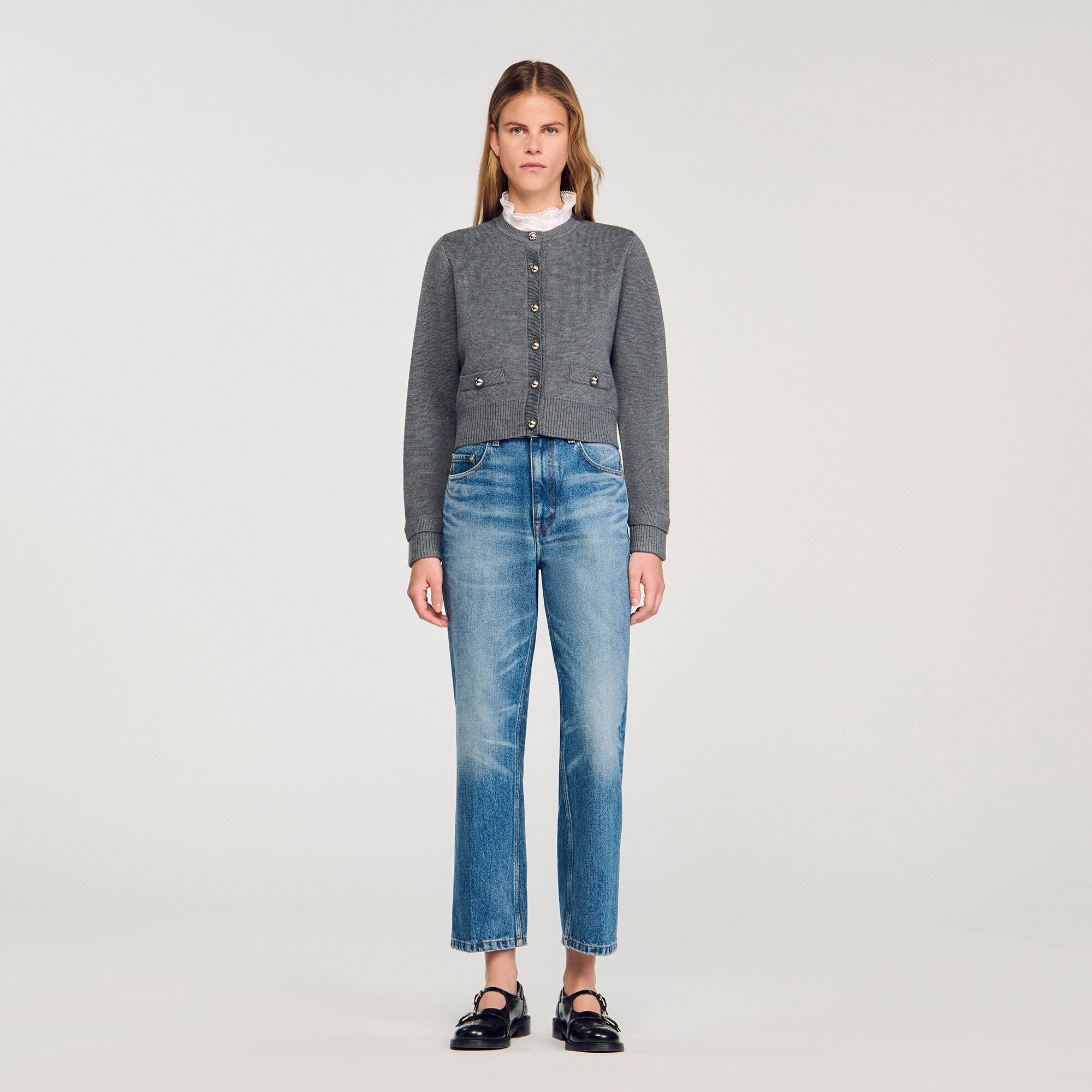 Sandro / Cardigan with detachable ruffle collar Grey
