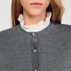 Sandro / Cardigan with detachable ruffle collar Grey