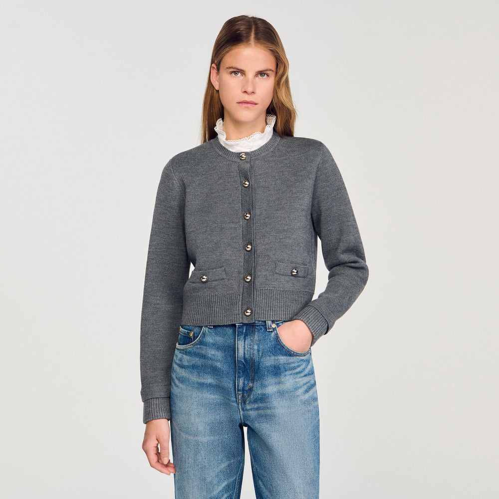 Sandro / Cardigan with detachable ruffle collar Grey