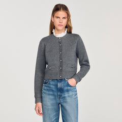 Sandro / Cardigan with detachable ruffle collar Grey