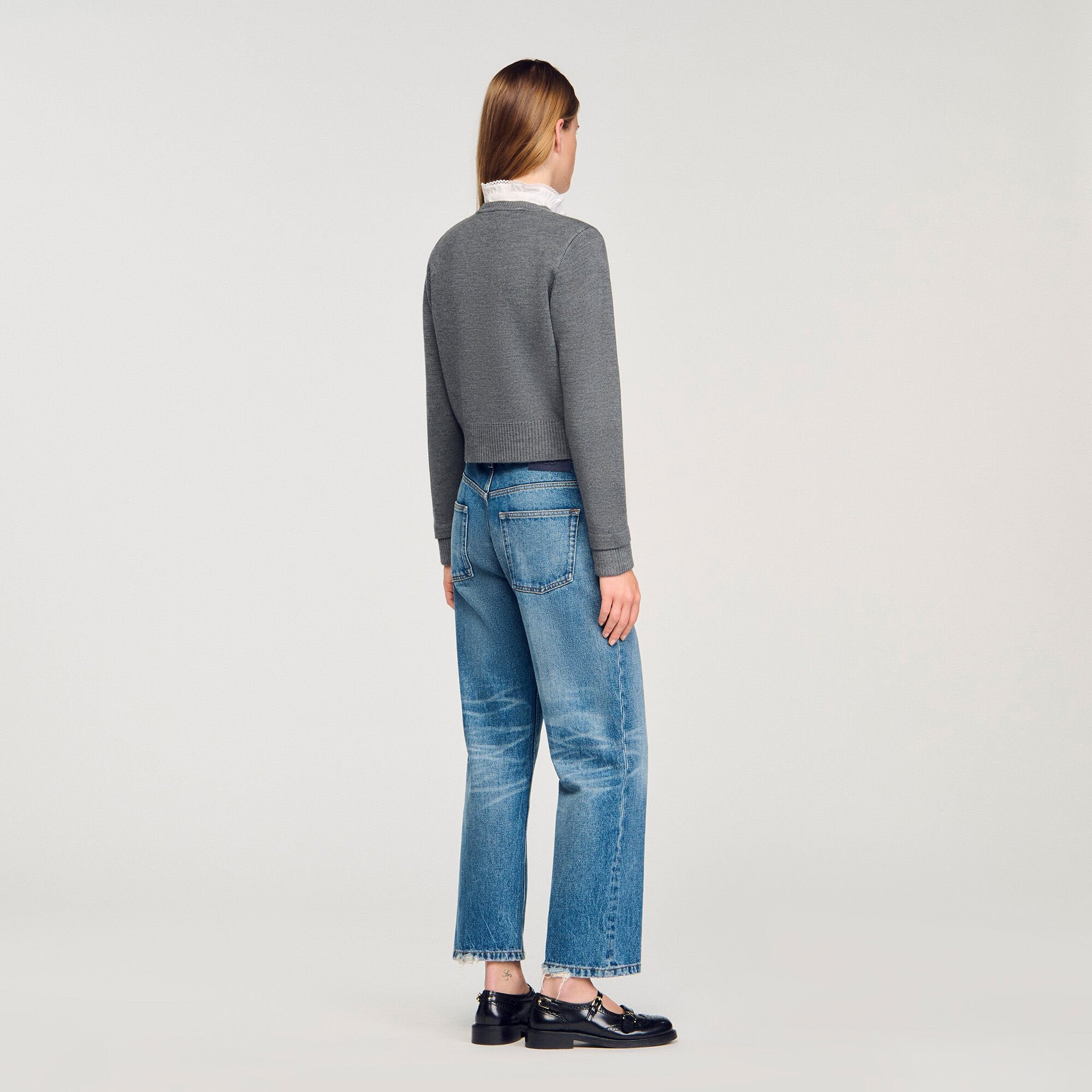 Sandro / Cardigan with detachable ruffle collar Grey