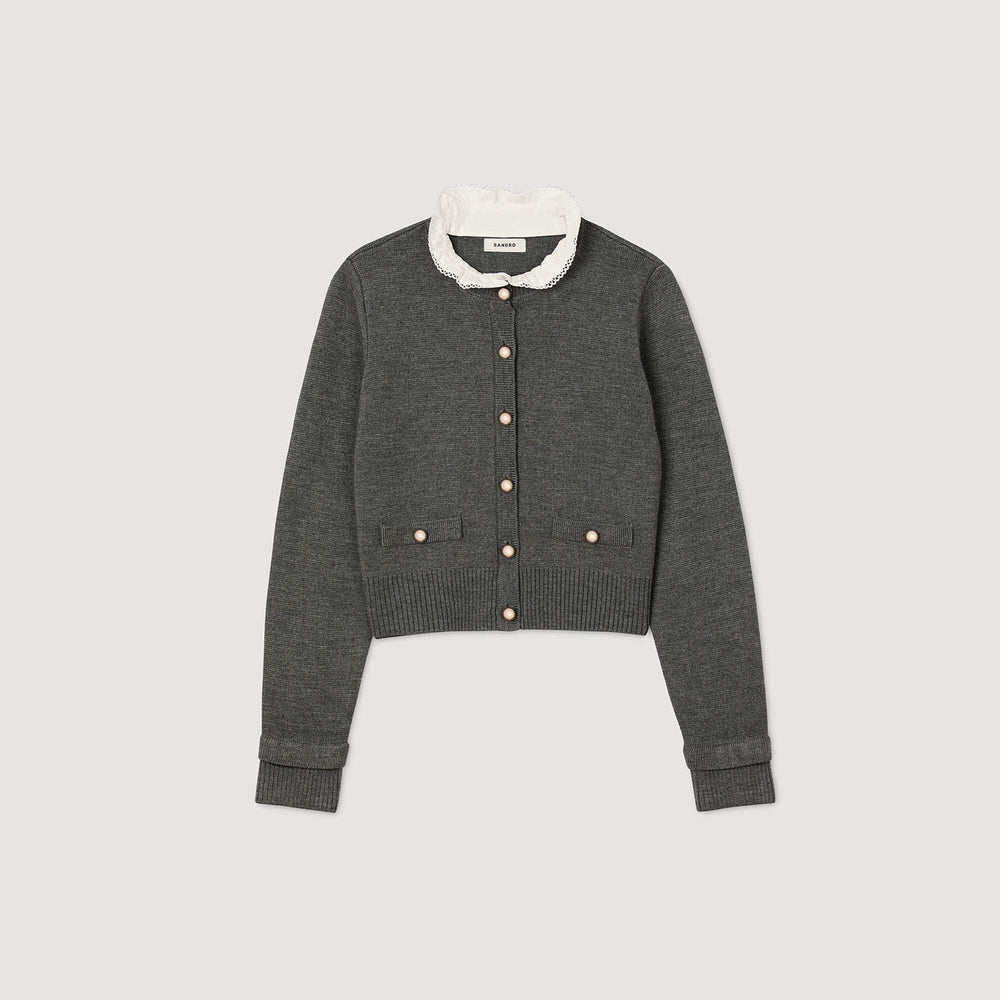 Sandro / Cardigan with detachable ruffle collar Grey