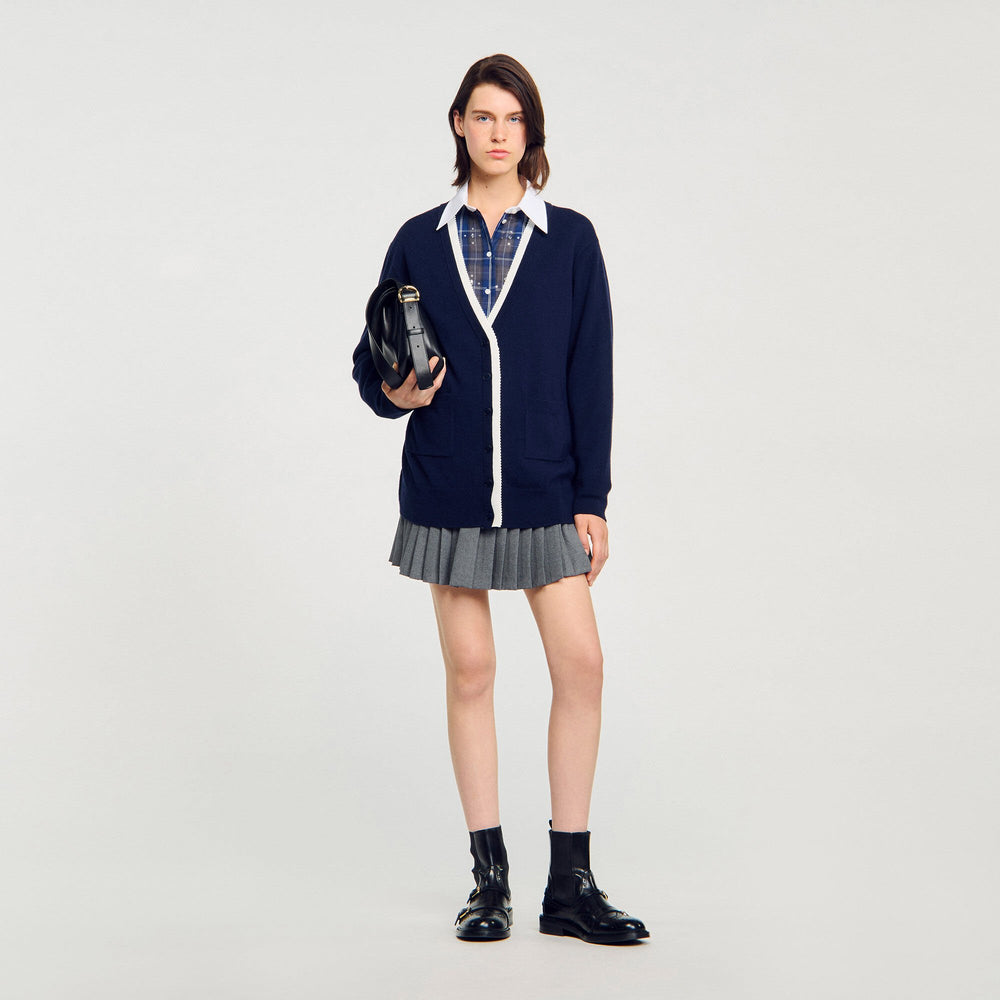 Sandro / Long two-tone cardigan Navy Blue