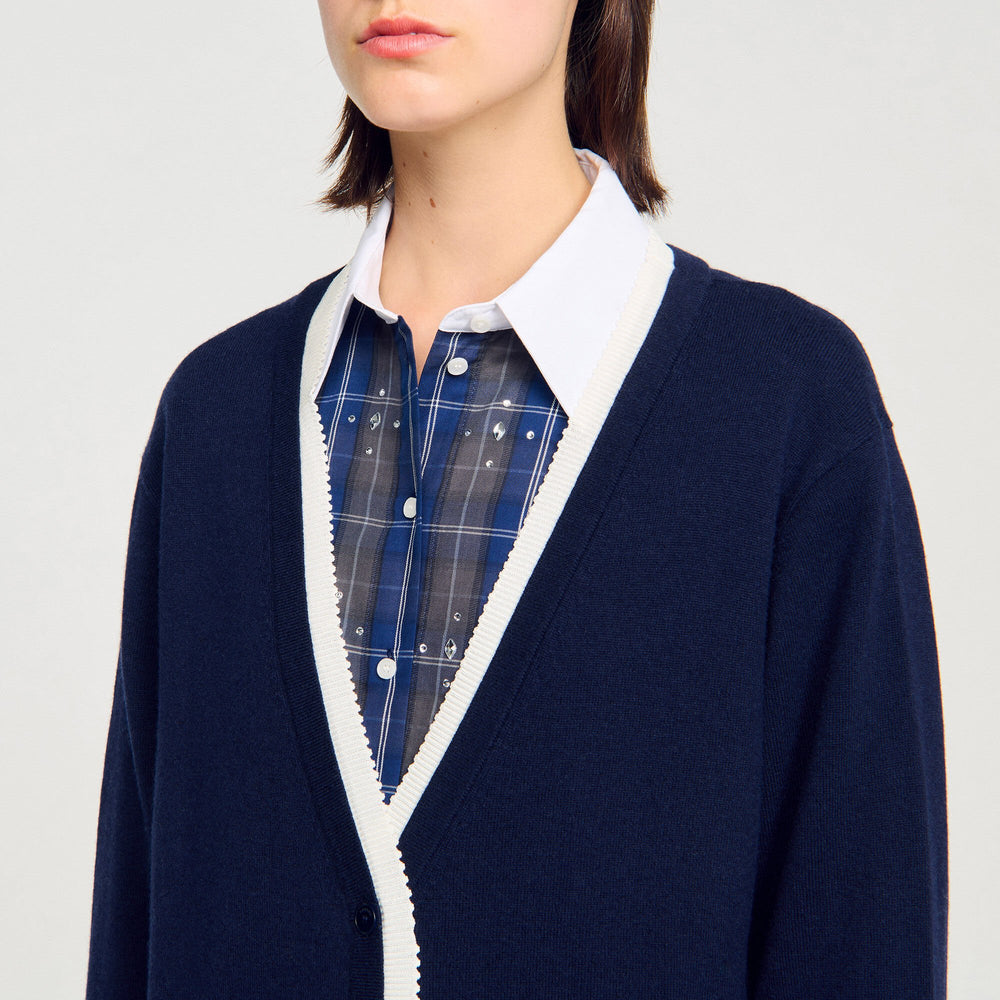 Sandro / Long two-tone cardigan Navy Blue