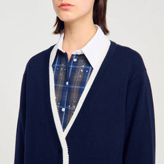 Sandro / Long two-tone cardigan Navy Blue