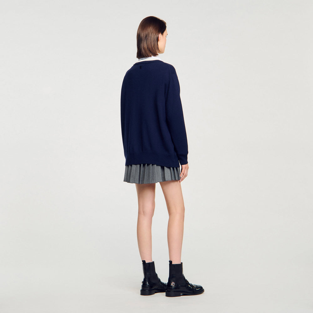 Sandro / Long two-tone cardigan Navy Blue