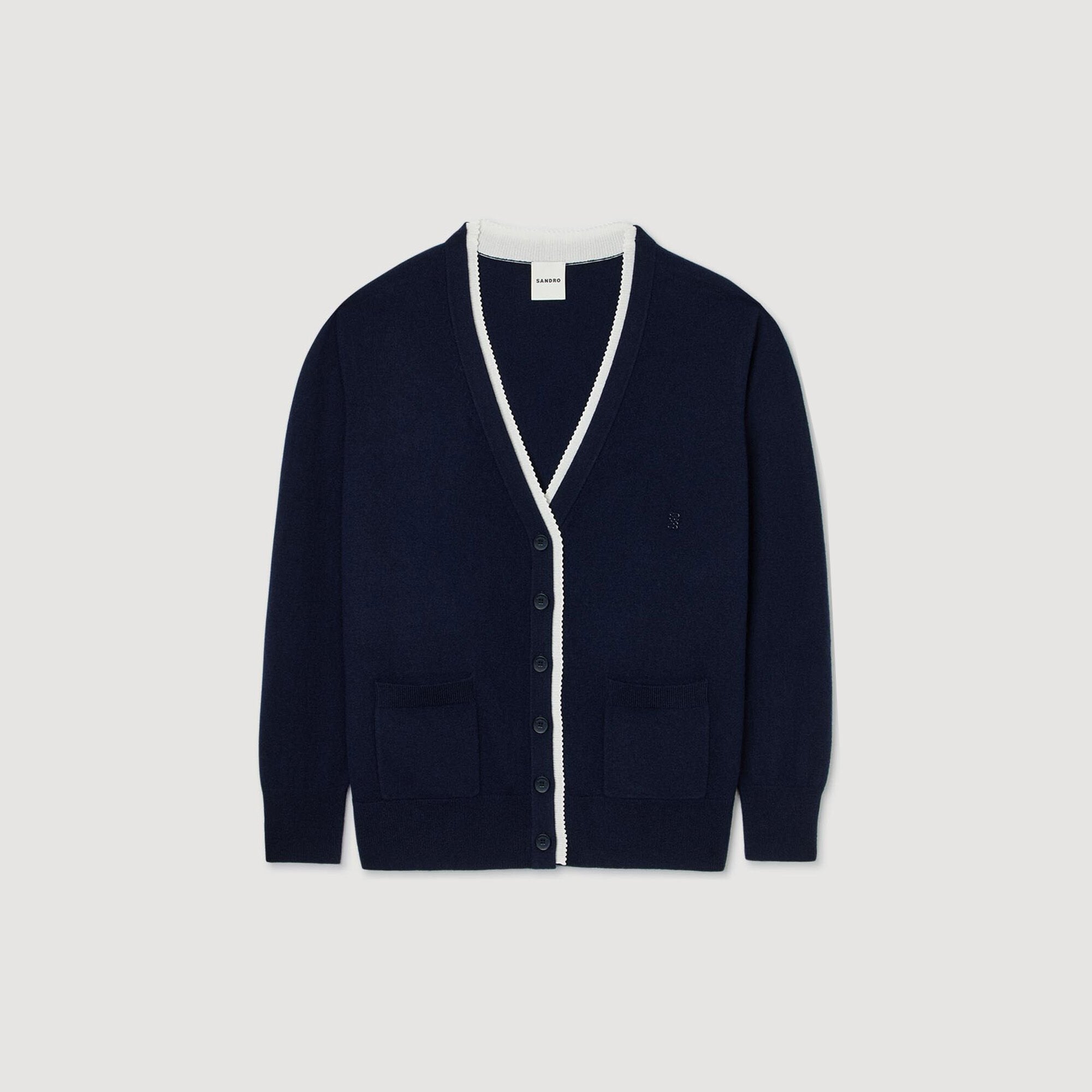 Sandro / Long two-tone cardigan Navy Blue