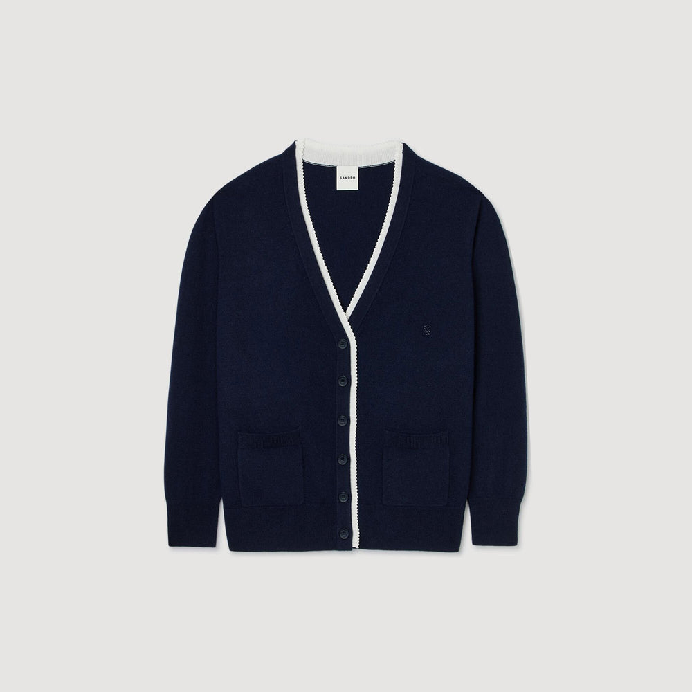 Sandro / Long two-tone cardigan Navy Blue